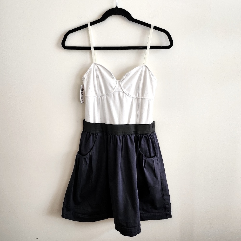 ARITZIA TALULA | NWT M Cotton Bustier Dress | navy white with black band